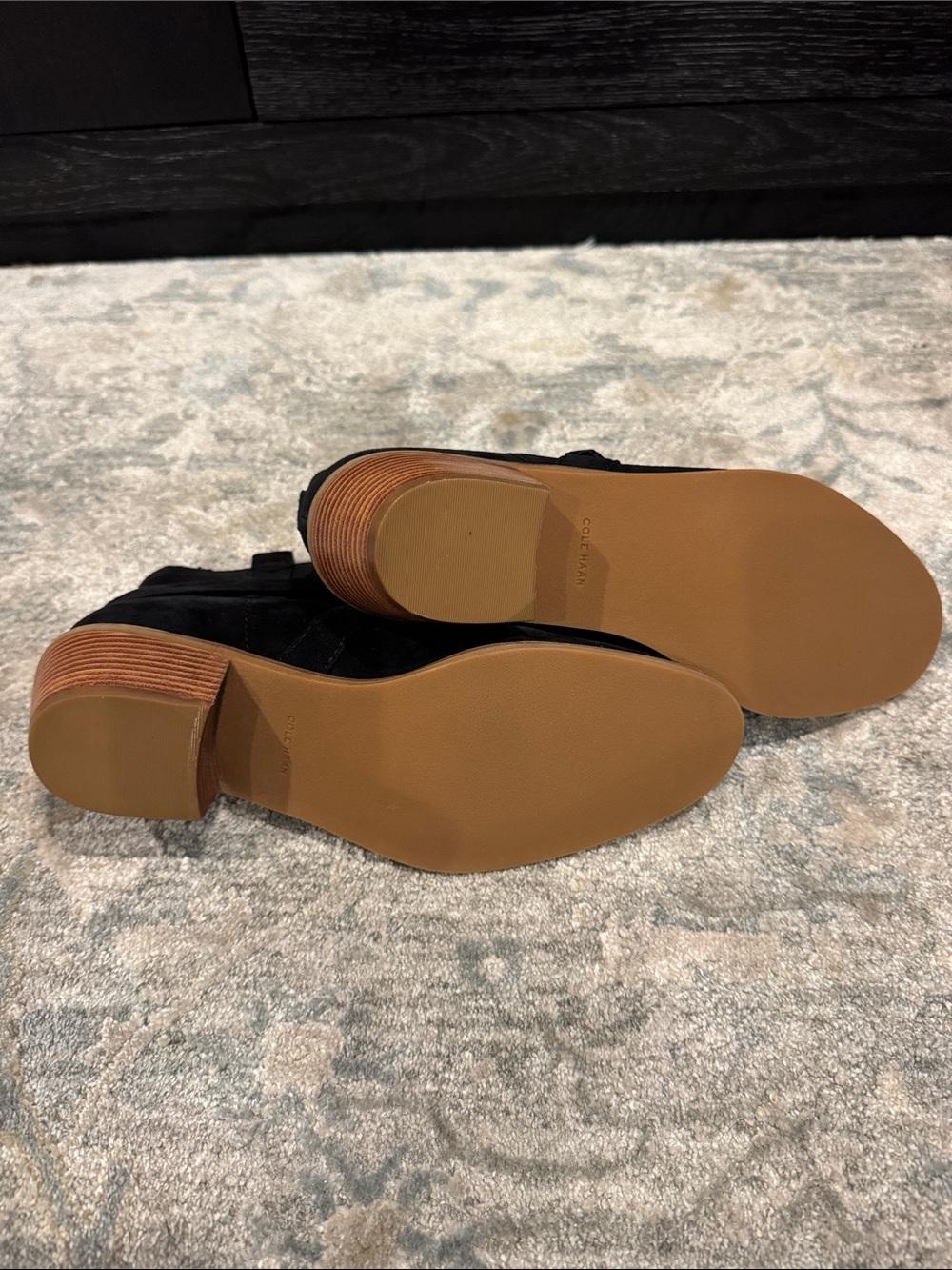 Cole Haan Black Suede Ankle Booties with Buckle Straps - Picture 4 of 7